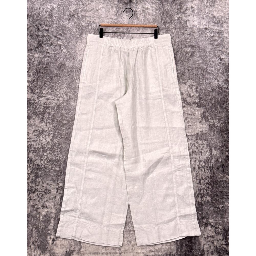 New POETRY Pants 14 Womens 100% Linen Wide Leg Stretch Waist Ice Grey